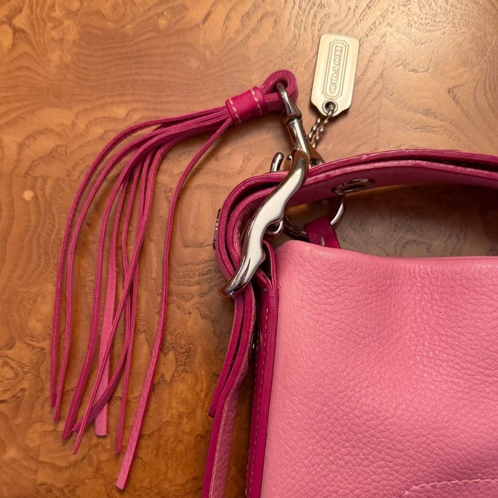 Coach Soft Pink Pebbled Leather Shoulder Bag with Tassel Accent - Picture 3 of 12